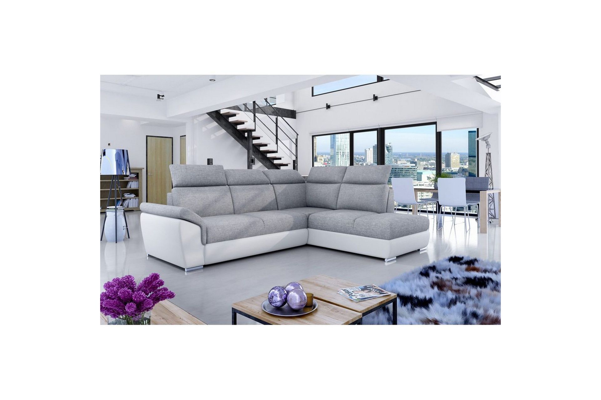 hörnsoffa eltap loreto 260x210x102 cm - sawana 21, soft 17, grå, vit, höger