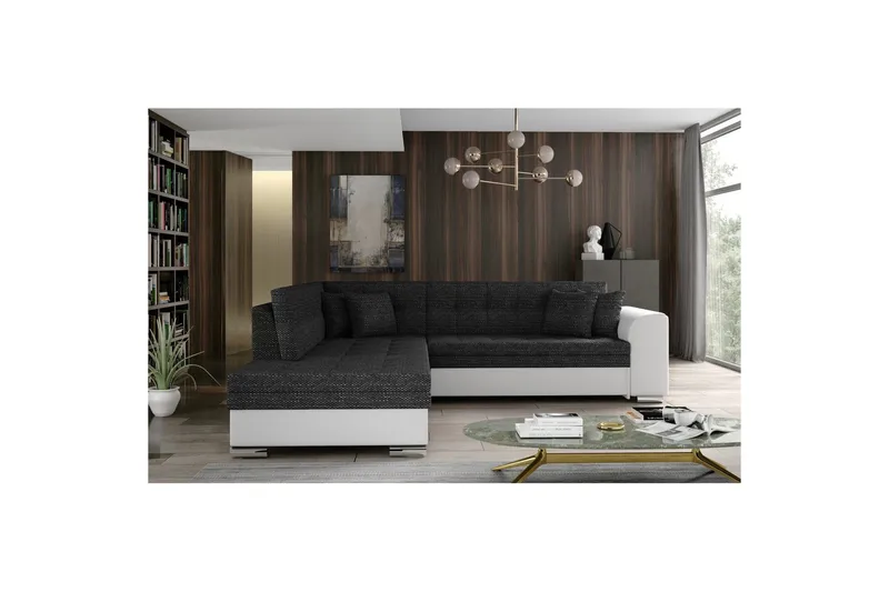 Hörnsoffa Eltap Pieretta 260x207x78 cm - Berlin 02, Soft 17, Svart, Vit, Vänster - Möbler - Vardagsrum - Bäddsoffor