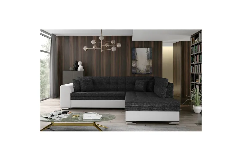 Hörnsoffa Eltap Pieretta 260x207x78 cm - Berlin 02, Soft 17, Svart, Vit, Höger - Möbler - Vardagsrum - Bäddsoffor