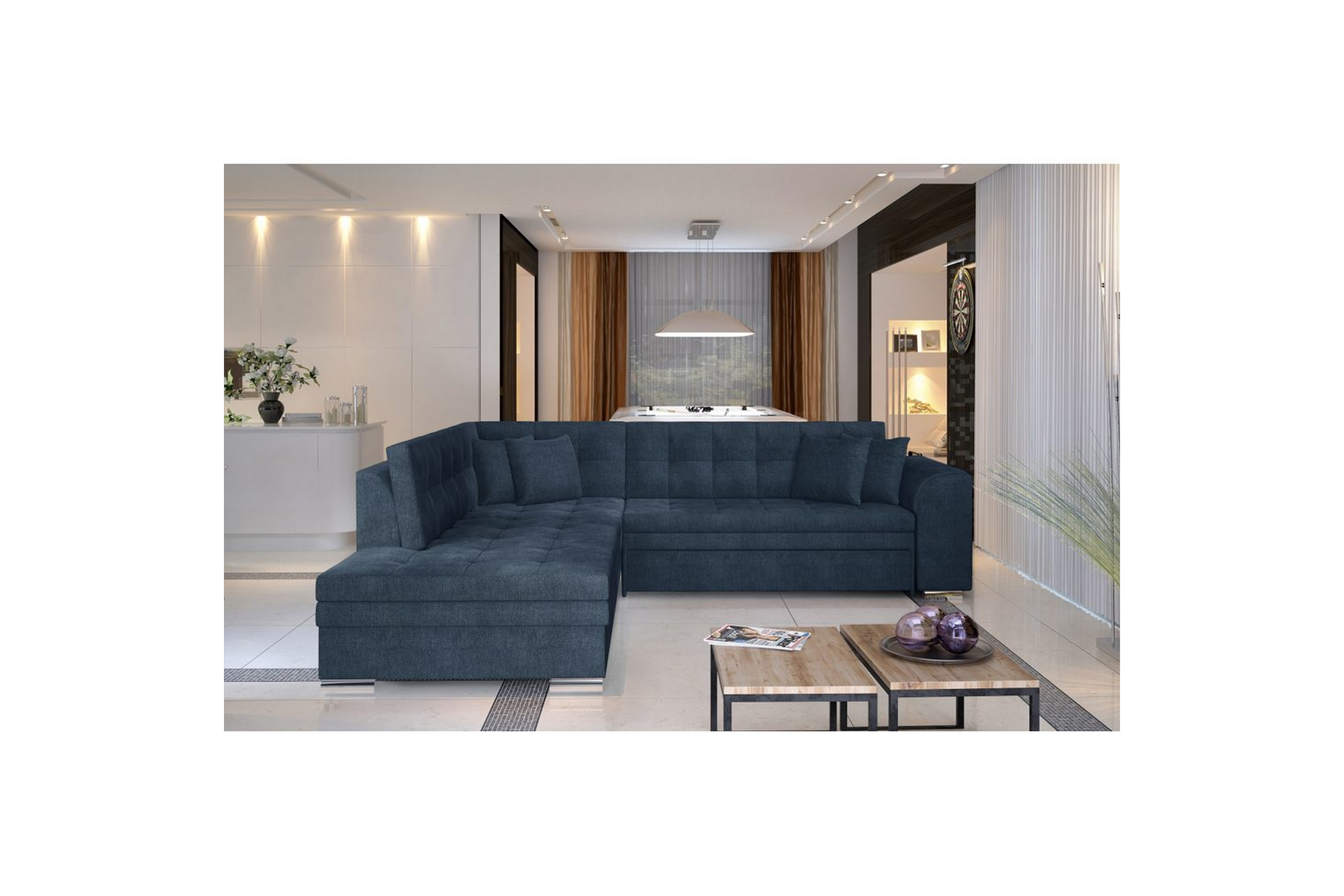 hörnsoffa eltap pieretta 260x207x78 cm - omega 86, blå, vänster