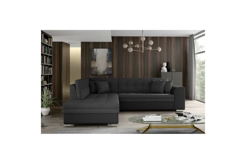 Hörnsoffa Eltap Pieretta 260x207x78 cm - Inari 96, Soft 11, Mörkgrå, Svart, Vänster - Möbler - Vardagsrum - Bäddsoffor