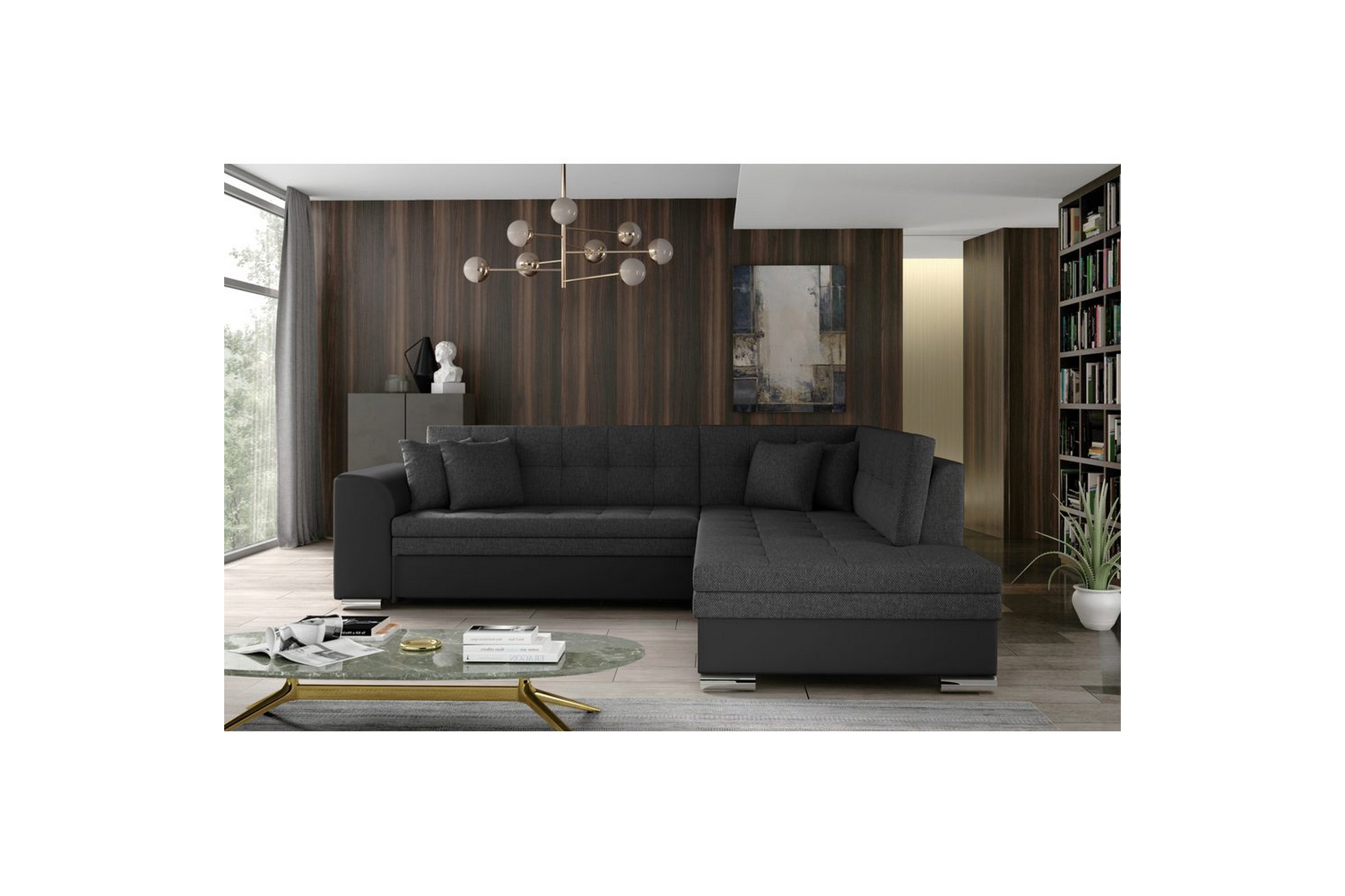 hörnsoffa eltap pieretta 260x207x78 cm - inari 96, soft 11, mörkgrå, svart, höger