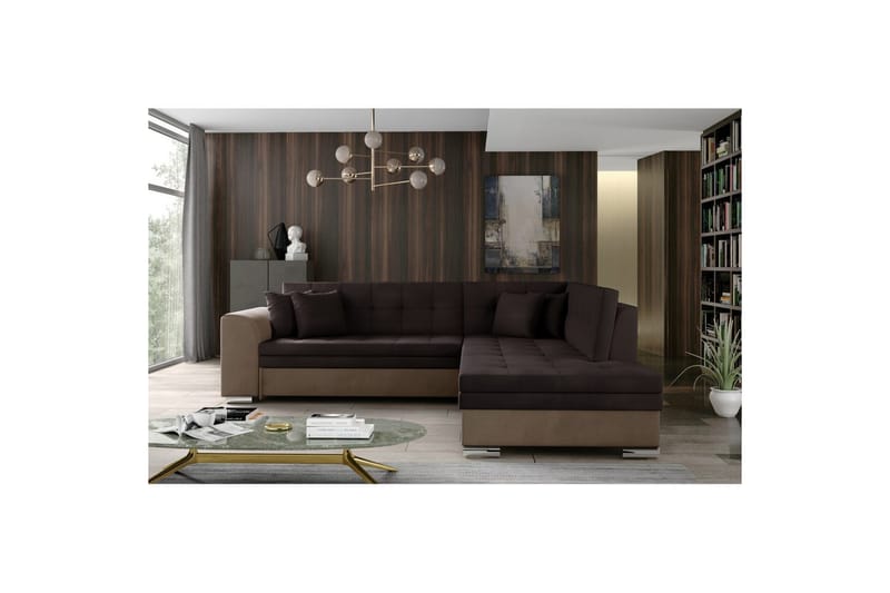 Hörnsoffa Eltap Pieretta 260x207x78 cm - Monolith 29, Monolith 09, Brun, Mörkbeige, Höger - Möbler - Vardagsrum - Bäddsoffor