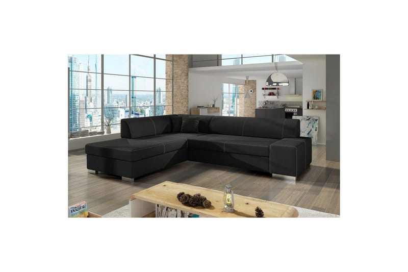 Hörnsoffa Eltap Porto 278x217x74 cm - Sawana 14, Svart, Vänster - Möbler - Vardagsrum - Bäddsoffor