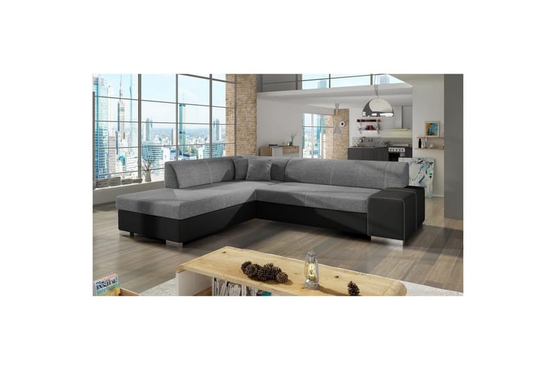 Hörnsoffa Eltap Porto 278x217x74 cm - Sawana 21, Soft 11, Grå, Svart, Vänster - Möbler - Vardagsrum - Bäddsoffor