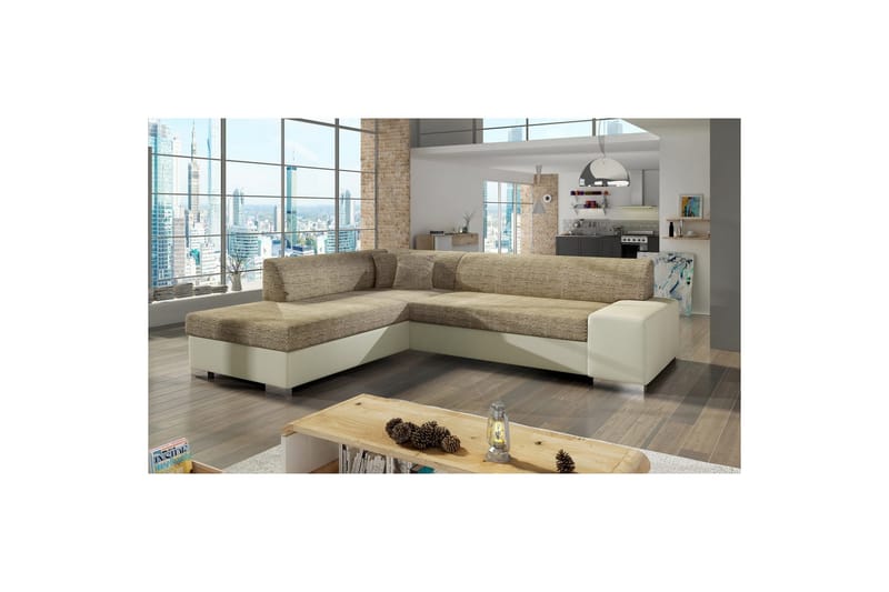 Hörnsoffa Eltap Porto 278x217x74 cm - Berlin 03, Soft 33, Beige, Vänster - Möbler - Vardagsrum - Bäddsoffor