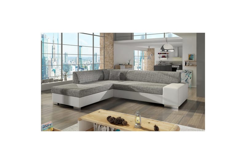 Hörnsoffa Eltap Porto 278x217x74 cm - Berlin 01, Soft 17, Grå, Vit, Vänster - Möbler - Vardagsrum - Bäddsoffor