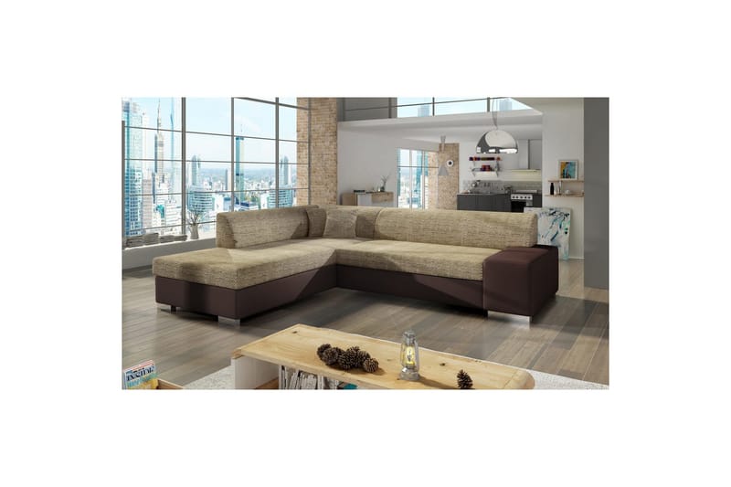 Hörnsoffa Eltap Porto 278x217x74 cm - Berlin 03, Soft 66, Beige, Mörkbrun, Vänster - Möbler - Vardagsrum - Bäddsoffor