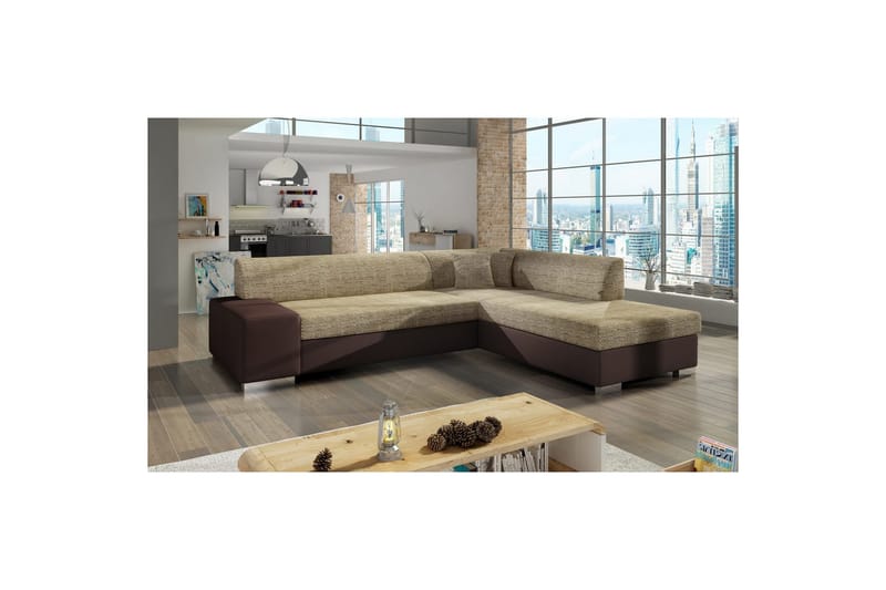 Hörnsoffa Eltap Porto 278x217x74 cm - Berlin 03, Soft 66, Beige, Mörkbrun, Höger - Möbler - Vardagsrum - Bäddsoffor