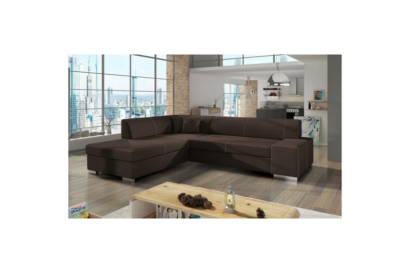 Hörnsoffa Eltap Porto 278x217x74 cm - Sawana 26, Brun, Vänster - Möbler - Vardagsrum - Bäddsoffor