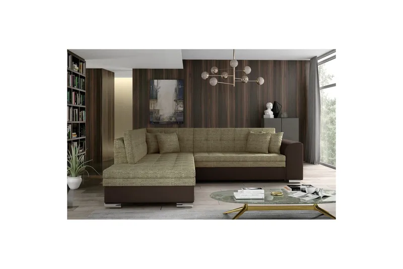 Hörnsoffa Eltap Pieretta 260x207x78 cm - Berlin 03, Soft 66, Beige, Mörkbrun, Vänster - Möbler - Vardagsrum - Bäddsoffor