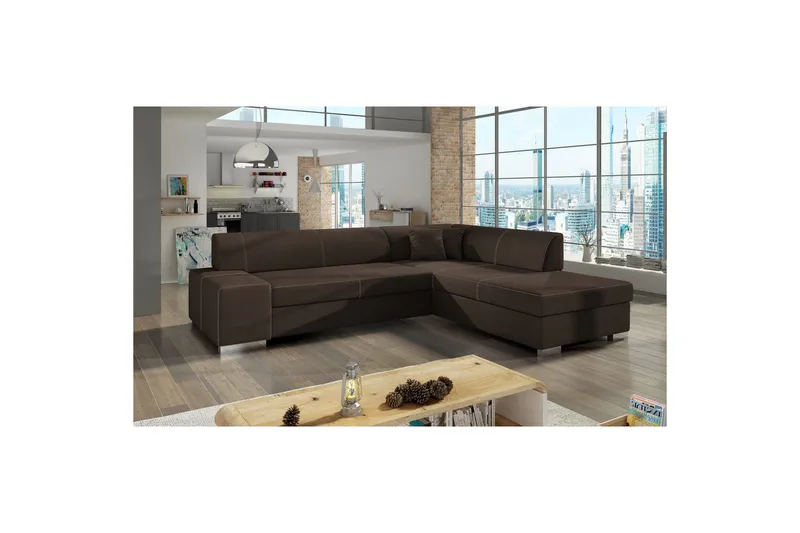 Hörnsoffa Eltap Porto 278x217x74 cm - Sawana 26, Brun, Höger - Möbler - Vardagsrum - Bäddsoffor