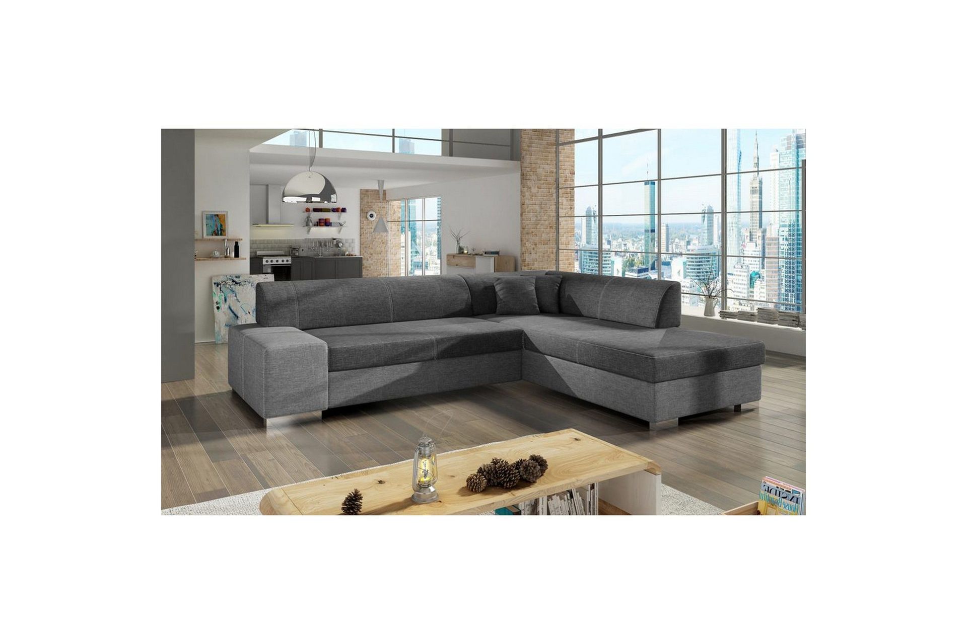 H&ouml;rnsoffa Eltap Porto 278x217x74 cm - Sawana 05, Sawana 21, Gr&aring;, H&ouml;ger