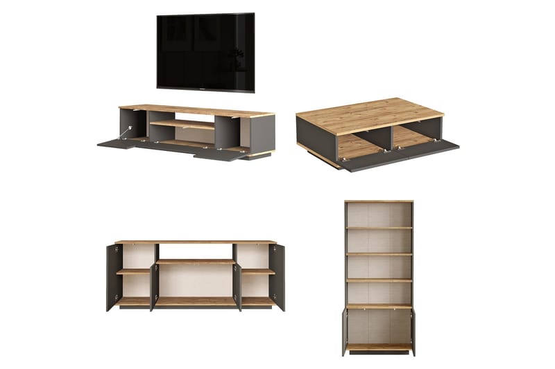 Jaivind Möbelset För Vardagsrum, Brun/Antracit