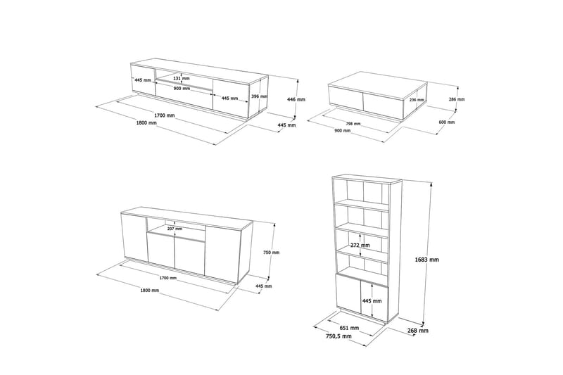 Jaivind Möbelset För Vardagsrum - Brun/Antracit - Möbler - Vardagsrum - Möbelset för vardagsrum
