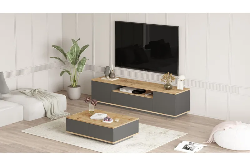Jaivind Möbelset För Vardagsrum - Brun/Antracit - Möbler - Vardagsrum - Möbelset för vardagsrum