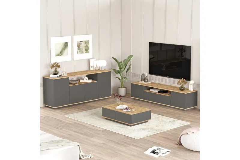 Jaivind Möbelset För Vardagsrum - Brun/Antracit - Möbler - Vardagsrum - Möbelset för vardagsrum