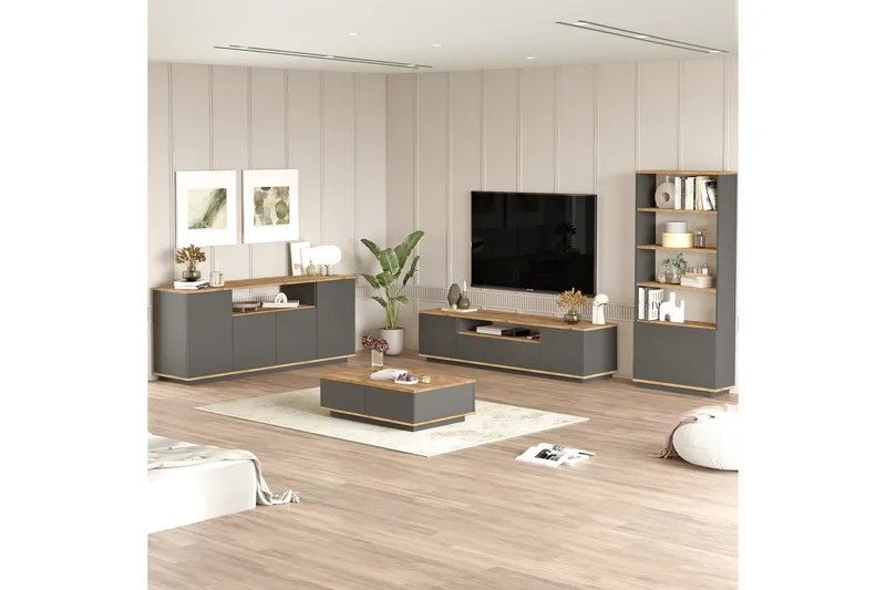 Jaivind Möbelset För Vardagsrum - Brun/Antracit - Möbler - Vardagsrum - Möbelset för vardagsrum