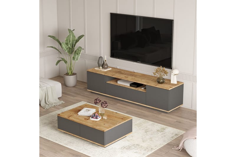 Jaivind Möbelset För Vardagsrum, Brun/Antracit