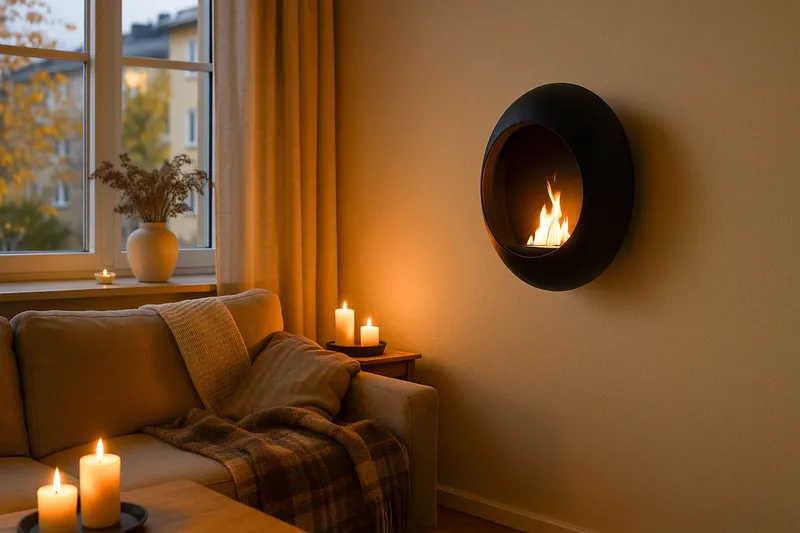 Corbo Liten Vägghängd Rund Etanolkamin 60x23x60 cm i Stål - Svart - Möbler - Vardagsrum - Kamin - Skorstensfri kamin - Etanolkamin