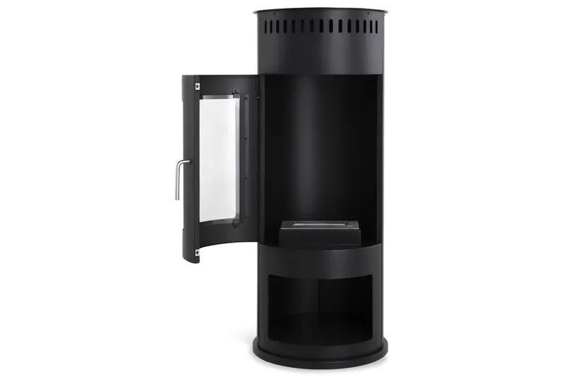 Corbo Fristående Rund Etanolkamin 112x45x45 cm i Glas och rostfritt stål - Svart - Möbler - Vardagsrum - Kamin - Skorstensfri kamin - Etanolkamin