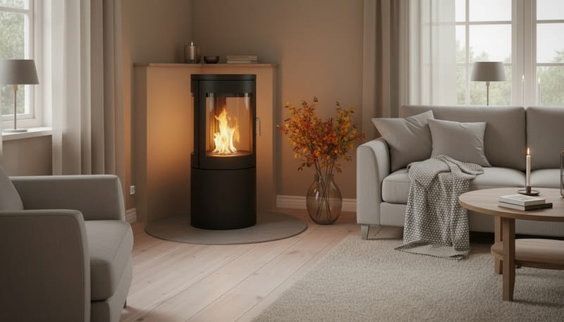 Corbo Fristående Rund Etanolkamin 95x45x45 cm i Glas och Rostfritt stål - Svart - Möbler - Vardagsrum - Kamin - Skorstensfri kamin - Etanolkamin