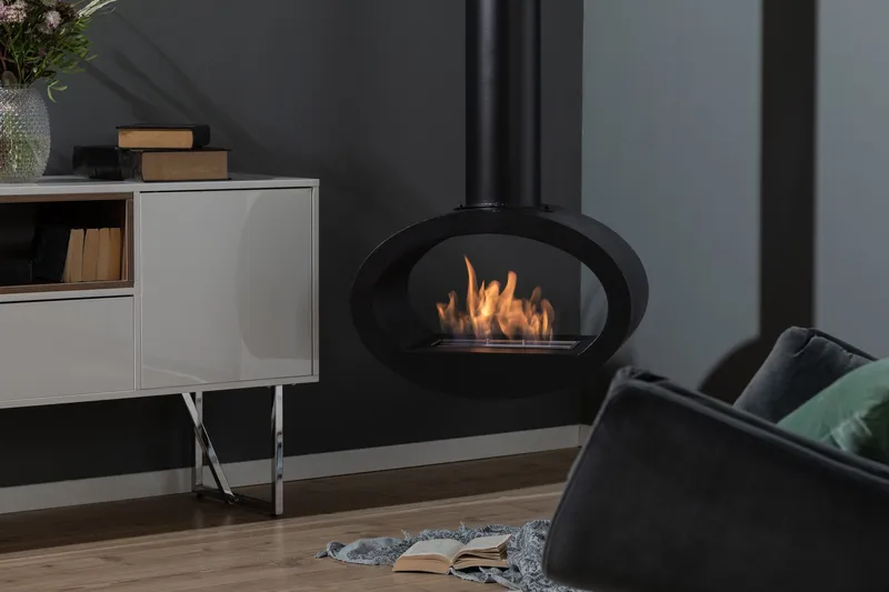 Mauro Takhängd Etanolkamin 190x60x40 cm i Stål - Svart - Möbler - Vardagsrum - Kamin - Skorstensfri kamin - Etanolkamin