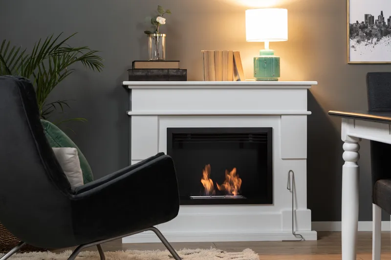 Route Braskamin Bioetanol Fristående MDF - Vit/Svart/Rostfritt Stål - Möbler - Vardagsrum - Kamin - Skorstensfri kamin - Etanolkamin