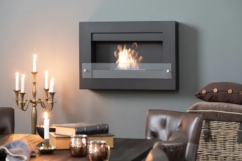 Vitalis Braskamin Bioetanol Vägghängd - Svart/Rostfritt Stål/Glas - Möbler - Vardagsrum - Kamin - Skorstensfri kamin - Etanolkamin