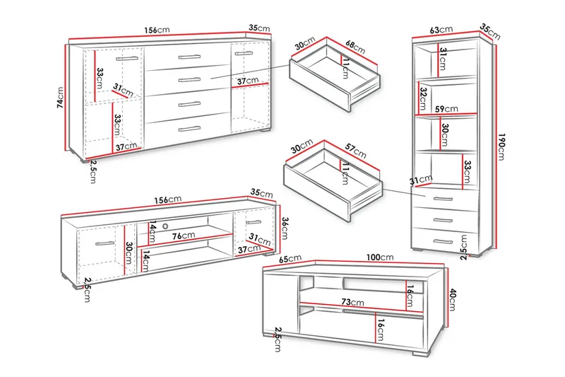 Lindesberg Möbelset För Vardagsrum - Vit - Möbler - Vardagsrum - Möbelset för vardagsrum