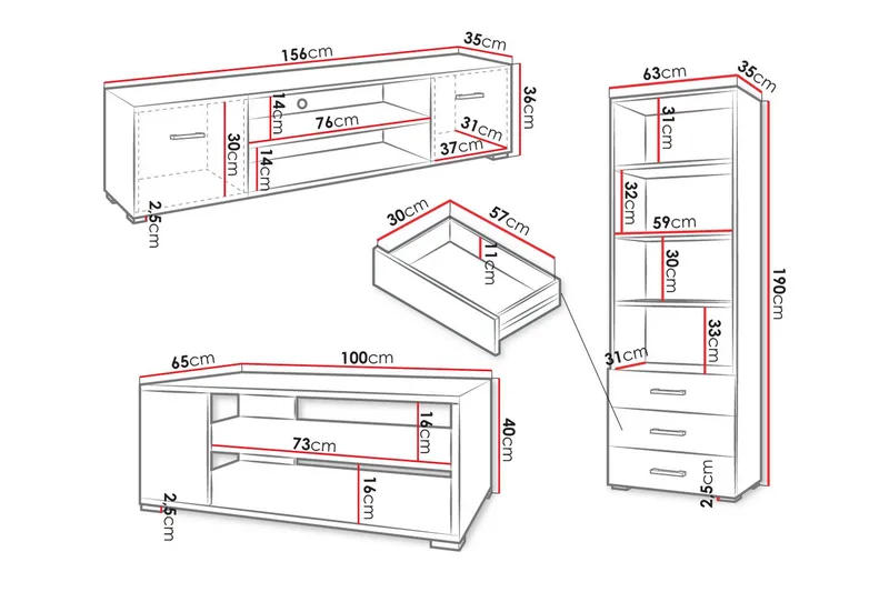 Lindesberg Möbelset För Vardagsrum - Vit - Möbler - Vardagsrum - Möbelset för vardagsrum
