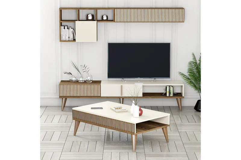 Lissione Möbelset För Vardagsrum, Natur/Vit