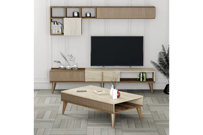 Lissione Möbelset För Vardagsrum - Valnöt/Beige - Möbler - Vardagsrum - Möbelset för vardagsrum