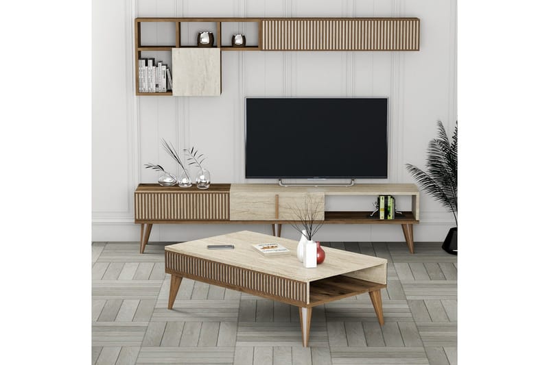 Lissione Möbelset För Vardagsrum - Valnöt/Beige - Möbler - Vardagsrum - Möbelset för vardagsrum