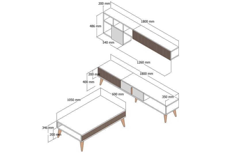 Lissione Möbelset För Vardagsrum - Valnöt/Beige - Möbler - Vardagsrum - Möbelset för vardagsrum