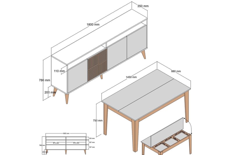 Lissione Möbelset För Vardagsrum - Hanah Home - Möbler - Vardagsrum - Möbelset för vardagsrum