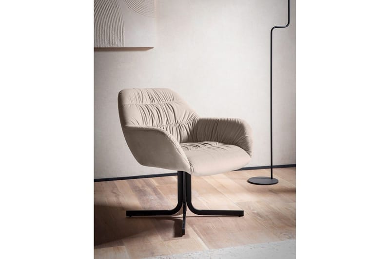 Lounge & Cocktailstol Wohnling mysig sammet klädd, med armstöd, modern stil Beige - Beige - Möbler - Vardagsrum - Fåtöljer