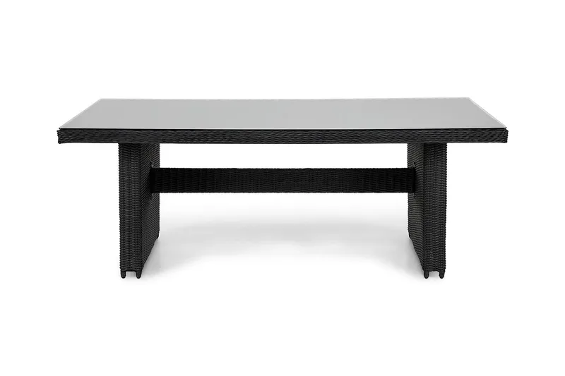 Marcus Stort Matbord Utomhus 200x100 cm – Utebord i konstrotting med glasskiva för Uteplats och Trädgård - Svart - Utemöbler - Trädgårdsbord & Utebord - Matbord ute