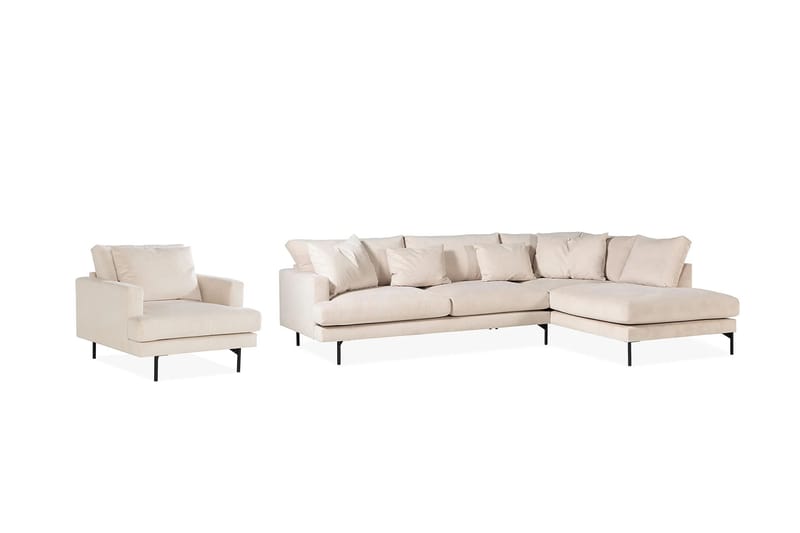Menard Soffgrupp 4-sits Högervänd L-formad Schäslongsoffa + Stor Fåtölj i Manchester - Beige - Möbler - Vardagsrum - Soffgrupper