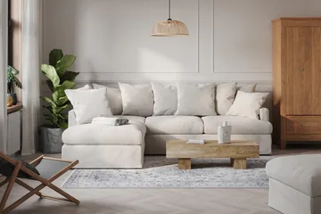 Menard Soffgrupp 4-sits Vänstervänd L-formad Schäslongsoffa + Fåtölj i Tyg - Beige - Möbler - Vardagsrum - Soffgrupper