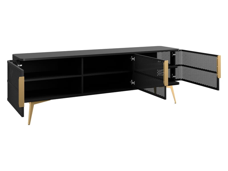 Mireva Möbelset vardagsrum - Tv-bänk, vitrinskåp och skänk - svart, guld - Möbler - Vardagsrum - Möbelset för vardagsrum