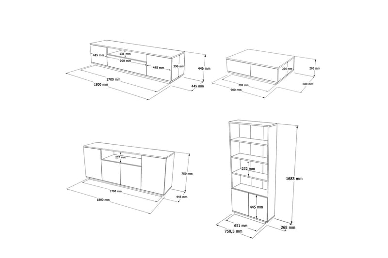 Anari Möbelset För Vardagsrum - Vit - Möbler - Vardagsrum - Möbelset för vardagsrum