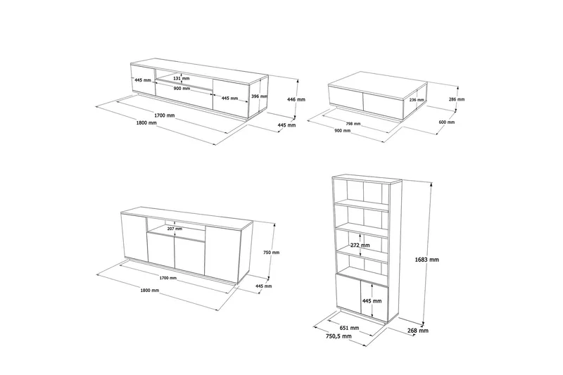 Anari Möbelset För Vardagsrum - Vit - Möbler - Vardagsrum - Möbelset för vardagsrum