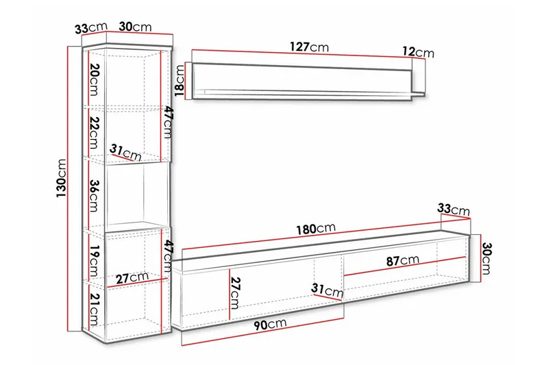Galbally Möbelset För Vardagsrum - Vit - Möbler - Vardagsrum - Möbelset för vardagsrum