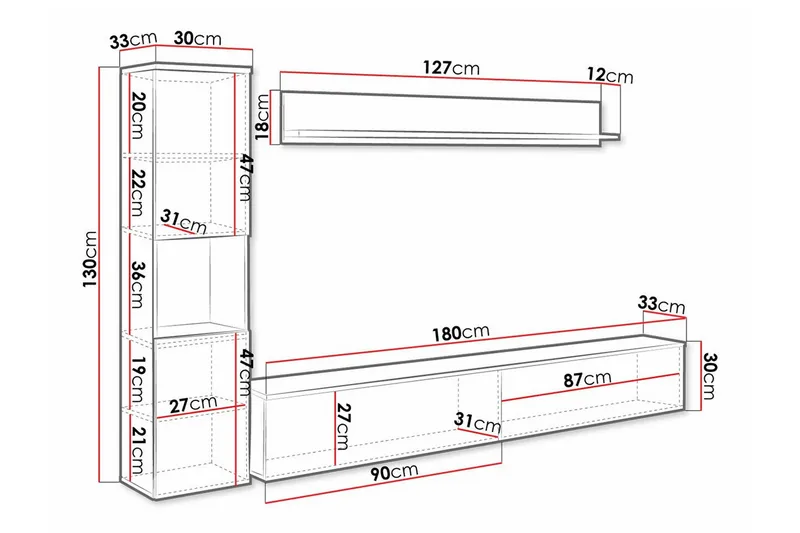 Galbally Möbelset För Vardagsrum - Vit - Möbler - Vardagsrum - Möbelset för vardagsrum