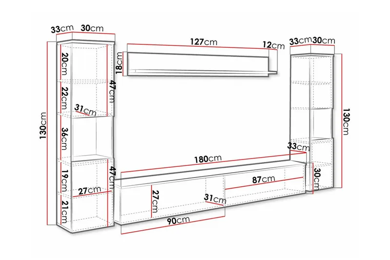 Galbally Möbelset För Vardagsrum - Vit - Möbler - Vardagsrum - Möbelset för vardagsrum
