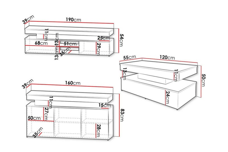 Glenndale Möbelset För Vardagsrum - Svart - Möbler - Vardagsrum - Möbelset för vardagsrum