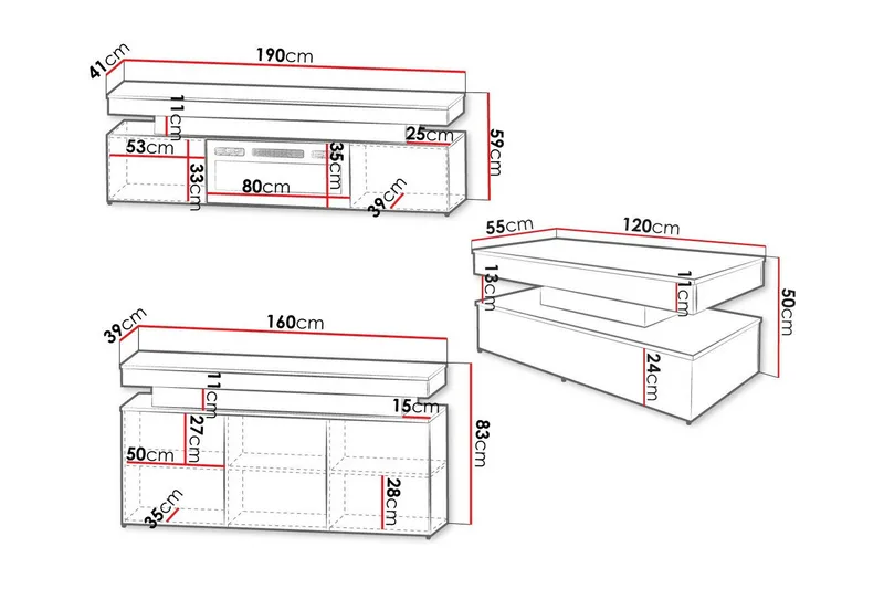 Glenndale Möbelset Vardagsrum med Belysning - Svart - Möbler - Vardagsrum - Möbelset för vardagsrum