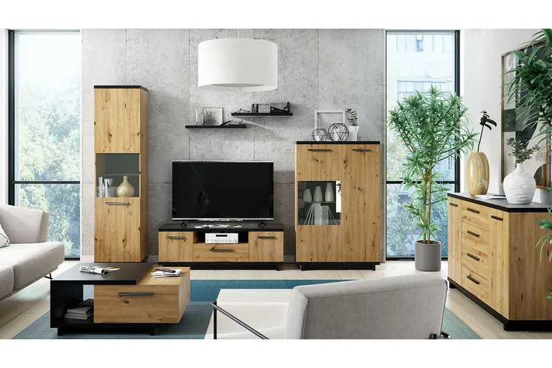 Ines Vardagsrumsset LED-belysning, Ek/Svart