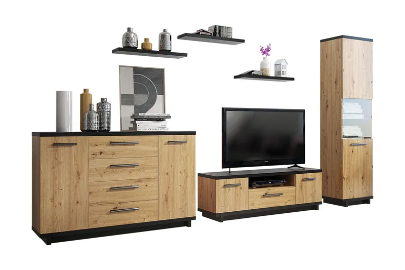 Ingram Vardagsrumsset - Ek/Svart - Möbler - Vardagsrum - Möbelset för vardagsrum